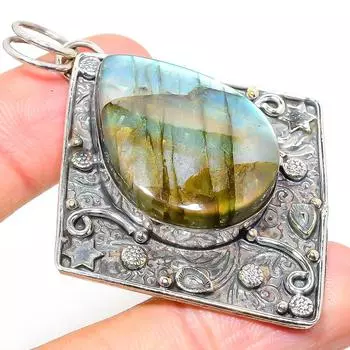 Подвеска из стерлингового серебра 925 пробы с натуральным лабрадоритом ручной работы 2,60 дюйма t5u04