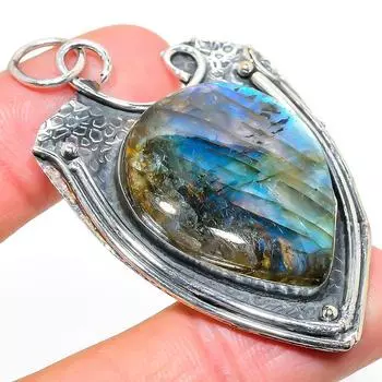 Подвеска из стерлингового серебра 925 пробы с натуральным лабрадоритом ручной работы 2,48 дюйма k3Y55