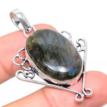 Подвеска из стерлингового серебра 925 пробы с натуральным лабрадоритом ручной работы 2,05 дюйма D8Z12