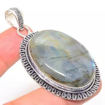 Подвеска из стерлингового серебра 925 пробы с натуральным лабрадоритом ручной работы 2,40 дюйма H9w21