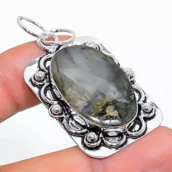 Подвеска из стерлингового серебра 925 пробы с натуральным лабрадоритом ручной работы 1,97 дюйма H6s10