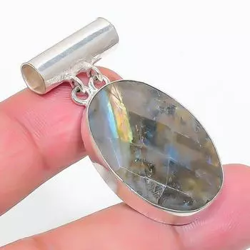 Подвеска из стерлингового серебра 925 пробы с натуральным лабрадоритом 1,69 дюйма D2J64