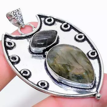 Подвеска из стерлингового серебра 925 пробы с натуральным лабрадоритом ручной работы 2,40 дюйма V1b51