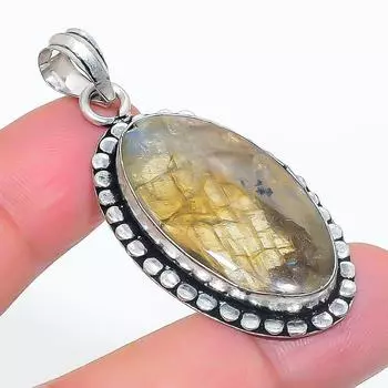 Подвеска из стерлингового серебра 925 пробы с натуральным лабрадоритом 1,97 дюйма a1k25