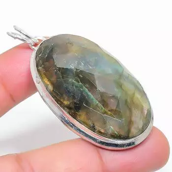 Подвеска из стерлингового серебра 925 пробы с натуральным лабрадоритом ручной работы 2,36 дюйма M8B33