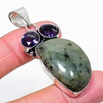 Подвеска из стерлингового серебра 925 пробы с натуральным лабрадоритом и аметистом 2,25 дюйма l6j60