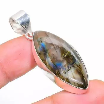 Подвеска из стерлингового серебра 925 пробы с натуральным лабрадоритом ручной работы 1,97 дюйма j5t26