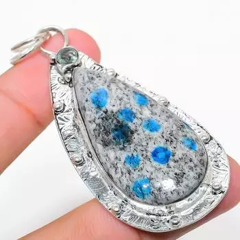 Подвеска из стерлингового серебра 925 пробы с натуральным синим азуритом K2 и белым топазом 2,88 дюйма N1g76