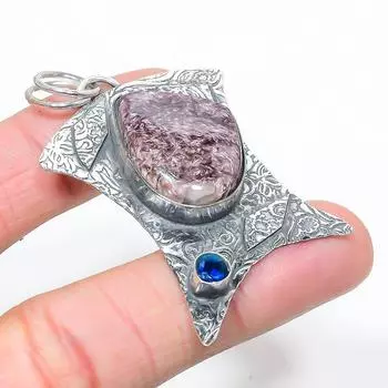 Подвеска из стерлингового серебра 925 пробы с натуральным русским чароитом и голубым топазом 2,44 дюйма B9f57