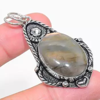 Подвеска из стерлингового серебра 925 пробы с натуральным лабрадоритом ручной работы 2,29 дюйма D2j39