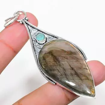 Подвеска из стерлингового серебра 925 пробы с натуральным лабрадоритом и халцедоном 3,23 дюйма v7h38