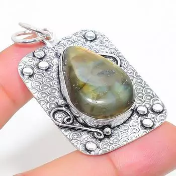 Подвеска из стерлингового серебра 925 пробы с натуральным лабрадоритом ручной работы 2,05 дюйма P5r41