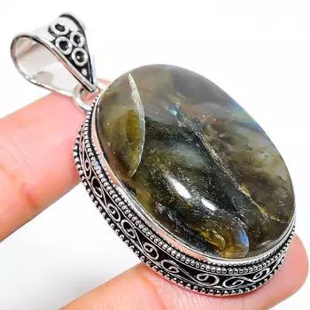 Подвеска из стерлингового серебра 925 пробы с натуральным лабрадоритом ручной работы 2,21 дюйма k0M55