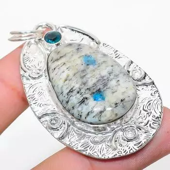 Подвеска из стерлингового серебра 925 пробы с натуральным синим азуритом K2 и голубым топазом 2,52 дюйма r5U71