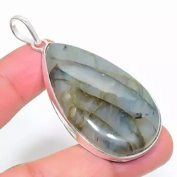 Подвеска из стерлингового серебра 925 пробы с натуральным лабрадоритом ручной работы 2,56 дюйма a7R12