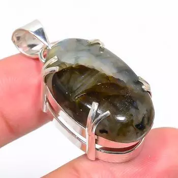 Подвеска из стерлингового серебра 925 пробы с натуральным лабрадоритом ручной работы 1,58 дюйма i3C12
