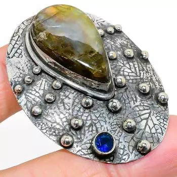 Подвеска из стерлингового серебра 925 пробы с натуральным лабрадоритом и топазом 1,97 дюйма Y2n35