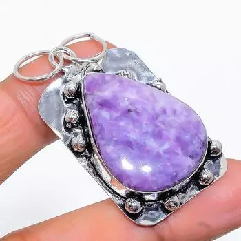 Подвеска из стерлингового серебра 925 пробы с натуральным русским чароитом ручной работы 1,97 дюйма a4e31