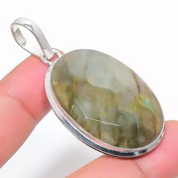 Подвеска из стерлингового серебра 925 пробы с натуральным лабрадоритом ручной работы 2,17 дюйма P1H64