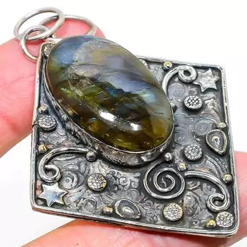 Подвеска из стерлингового серебра 925 пробы с натуральным лабрадоритом ручной работы 2,76 дюйма j8V92