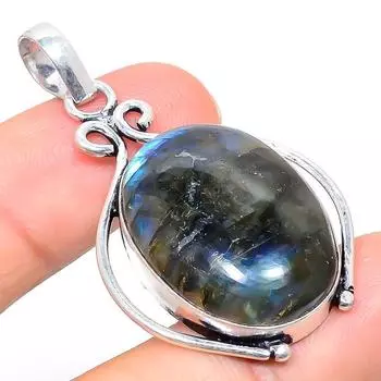 Подвеска из стерлингового серебра 925 пробы с натуральным лабрадоритом ручной работы 2,05 дюйма b2f68