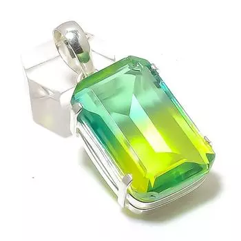 Подвеска из стерлингового серебра 925 пробы с натуральным двухцветным турмалином 1,85 дюйма I2N59