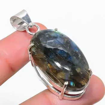 Подвеска из стерлингового серебра 925 пробы с натуральным лабрадоритом ручной работы 1,97 дюйма z6n15