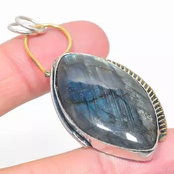 Подвеска из стерлингового серебра 925 пробы с натуральным лабрадоритом, двухцветная подвеска 2,36 дюйма q4R65