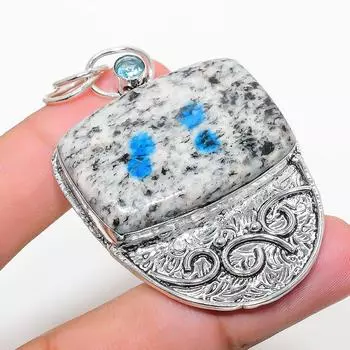 Подвеска из стерлингового серебра 925 пробы с натуральным синим азуритом K2 и голубым топазом 2,48 дюйма s9p13