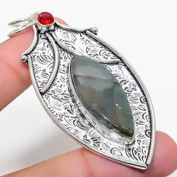Подвеска из стерлингового серебра 925 пробы с натуральным лабрадоритом и гранатом 2,96 дюйма O6E11