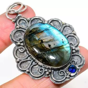 Подвеска из стерлингового серебра 925 пробы с натуральным лабрадоритом и топазом 2,60 дюйма B3j21