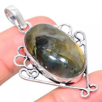 Подвеска из стерлингового серебра 925 пробы с натуральным лабрадоритом ручной работы 2,05 дюйма t2T85