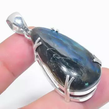 Подвеска из стерлингового серебра 925 пробы с натуральным лабрадоритом ручной работы 2,01 дюйма V8l72