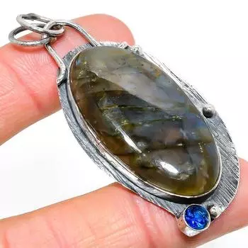 Подвеска из стерлингового серебра 925 пробы с натуральным лабрадоритом и топазом 2,68 дюйма M9P89