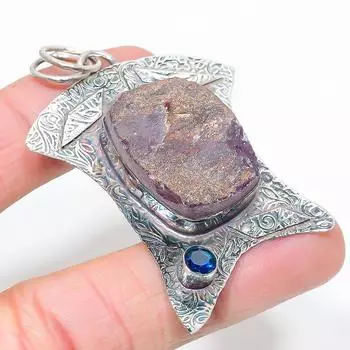 Подвеска из стерлингового серебра 925 пробы с натуральным аметистом, грубым голубым топазом, 2,64 дюйма p1D87