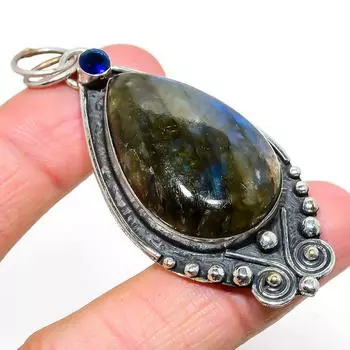 Подвеска из стерлингового серебра 925 пробы с натуральным лабрадоритом и топазом 2,72 дюйма U0s89