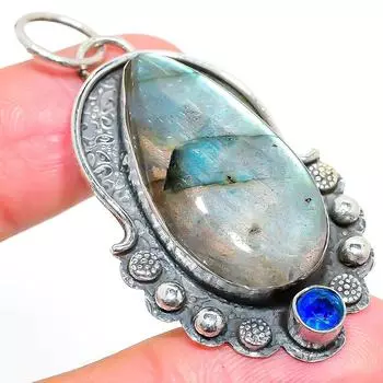 Подвеска из стерлингового серебра 925 пробы с натуральным лабрадоритом и топазом 2,25 дюйма j9C14