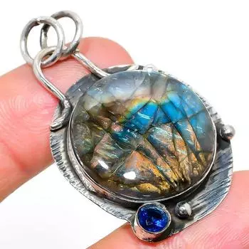 Подвеска из стерлингового серебра 925 пробы с натуральным лабрадоритом и топазом 1,89 дюйма Q0B79