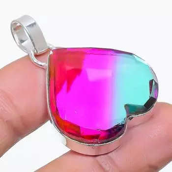 Подвеска из стерлингового серебра 925 пробы с натуральным би-турмалином ручной работы 1,58 дюйма R0M80