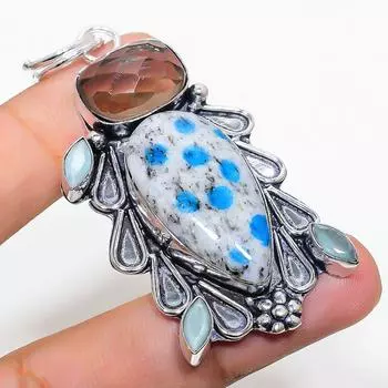 Подвеска из стерлингового серебра 925 пробы с натуральным синим азуритом K2 и дымчатым топазом 2,64 дюйма L4A04