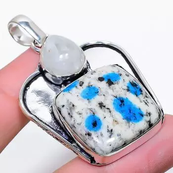 Подвеска из стерлингового серебра 925 пробы с натуральным синим азуритом K2 и лунным камнем 2,17 дюйма N5W57
