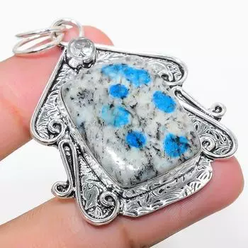 Подвеска из стерлингового серебра 925 пробы с натуральным синим азуритом K2 и белым топазом 2,17 дюйма i1b00