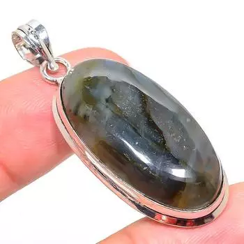 Подвеска из стерлингового серебра 925 пробы с натуральным лабрадоритом ручной работы 1,97 дюйма B5z65