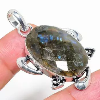 Подвеска из стерлингового серебра 925 пробы с натуральным лабрадоритом ручной работы 2,01 дюйма Y0c13