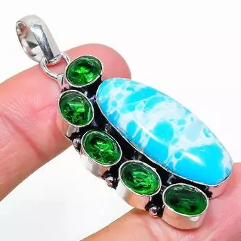 Подвеска из стерлингового серебра 925 пробы с натуральным ларимаром и диопсидом 2,29 дюйма M0b10