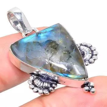 Подвеска из стерлингового серебра 925 пробы с натуральным лабрадоритом ручной работы 1,73 дюйма m8G35