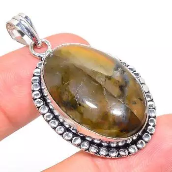 Подвеска из стерлингового серебра 925 пробы с натуральным лабрадоритом ручной работы 1,89 дюйма q1O73
