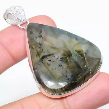Подвеска из стерлингового серебра 925 пробы с натуральным лабрадоритом ручной работы 2,17 дюйма R0b58