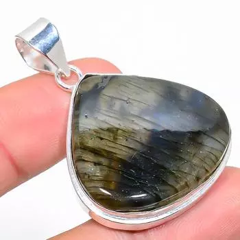 Подвеска из стерлингового серебра 925 пробы с натуральным лабрадоритом ручной работы 1,93 дюйма n6M46