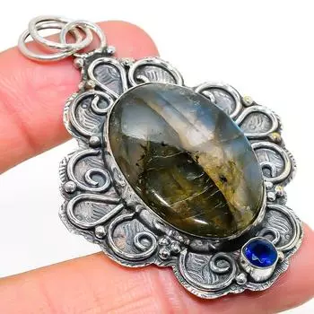 Подвеска из стерлингового серебра 925 пробы с натуральным лабрадоритом и топазом 2,68 дюйма Y5J22